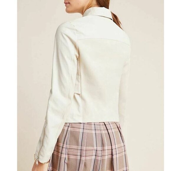 Anthropologie Anorak Jacket Crop Womens Extra Large Ivory Faux Leather Back Knit - Picture 3 of 7
